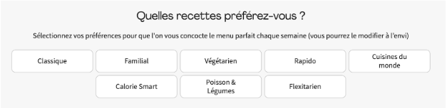 Screenshot 2025-03-28 at 3.57.46 PM Choix des préférences de recettes HelloFresh : classique, familial, végétarien, rapido, cuisines du monde, poisson et légumes, calorie smart, flexitarien