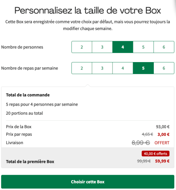 Screenshot 2025-03-28 at 4.30.52 PM Sélection de la taille de la box HelloFresh pour 4 personnes et 5 repas par semaine, avec 20 portions au total, livraison offerte et réduction sur la première box