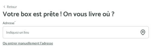 Screenshot 2025-03-28 at 6.58.57 PM Étape de finalisation de commande sur Quitoque : formulaire pour indiquer l’adresse de livraison de la box repas.