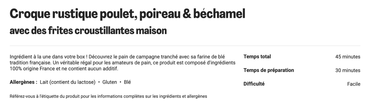 Screenshot 2025-04-11 at 1.14.14 PM Fiche recette HelloFresh pour un croque rustique au poulet, poireau et béchamel, avec frites maison, prêt en 45 minutes