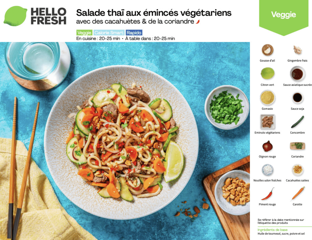 Screenshot 2025-04-11 at 1.19.49 PM Recette HelloFresh de salade thaï végétarienne aux nouilles udon, légumes croquants, émincés végétariens, cacahuètes et coriandre