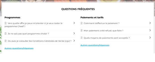Screenshot 2025-06-10 at 6.55.52 PM FAQ Cheef avec questions sur les programmes, les paiements et les CGV