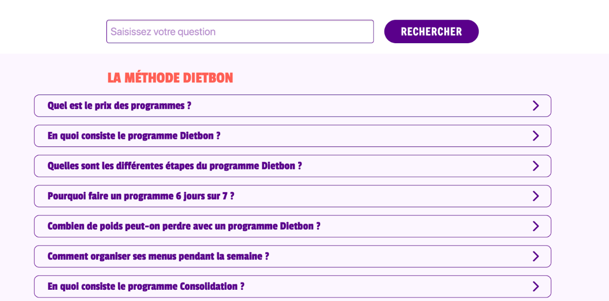 Screenshot 2025-06-16 at 12.51.58 PM FAQ sur la méthode Dietbon : prix, fonctionnement du programme, perte de poids, organisation des menus, et étapes du programme minceur