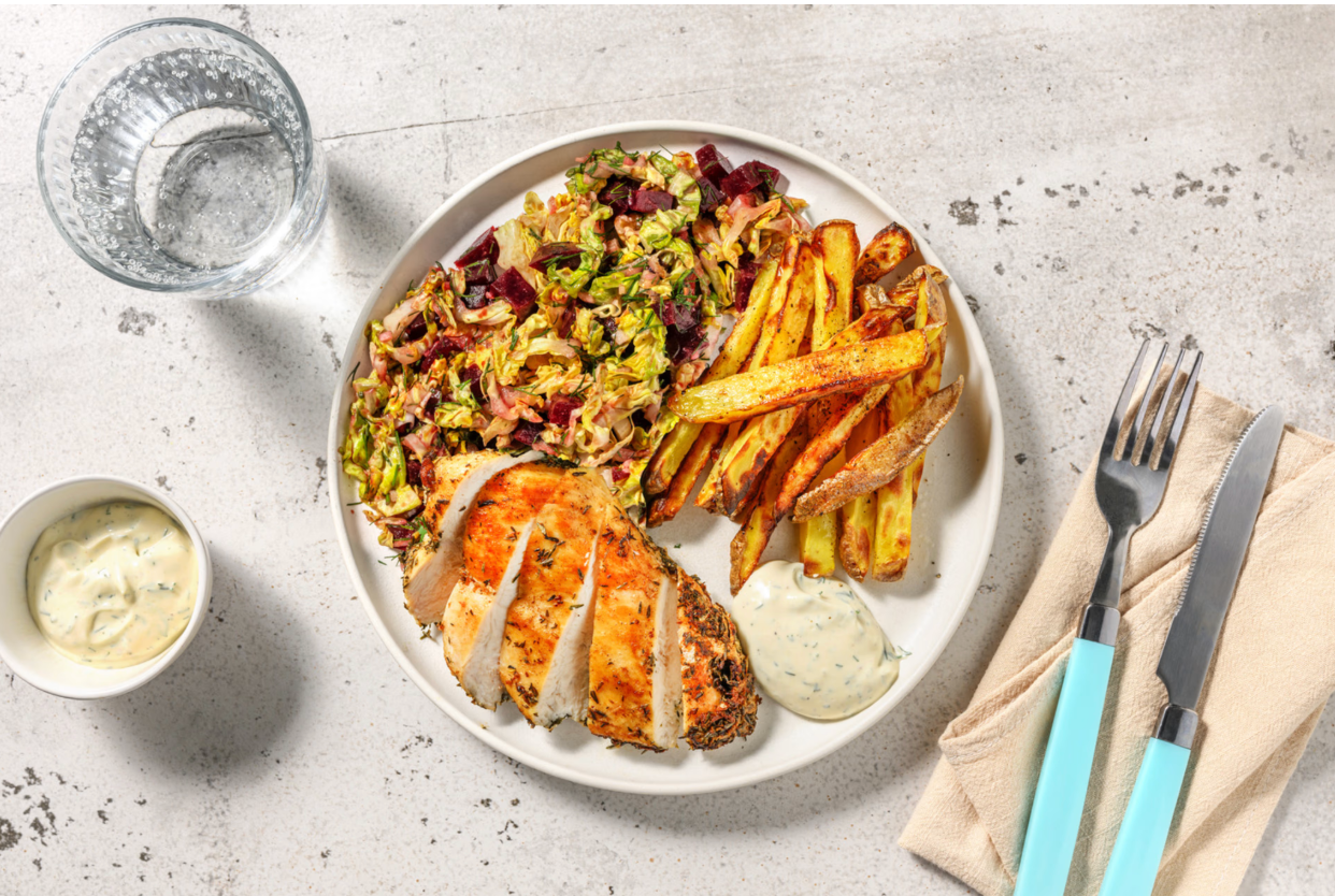 Screenshot 2025-06-22 at 11.07.15 AM Assiette repas HelloFresh avec poulet rôti, frites maison et salade croquante